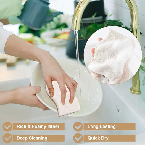 12 Pack Natural Dish Sponges, Eco-Friendly Kitchen Sponge, Biodegradable Coconut and Cellulose Scrubber, Non-Scratch,