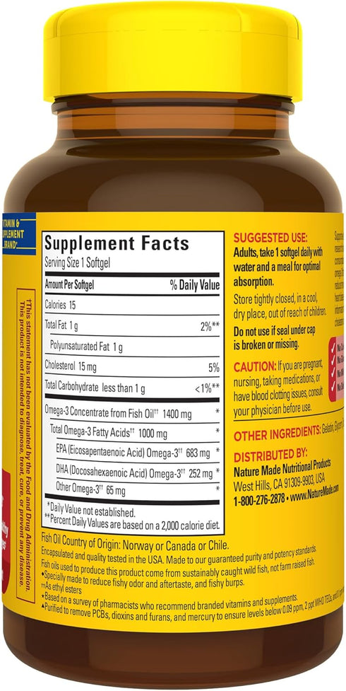 Nature Made Burp Less Ultra Omega 3 Fish Oil - 45 Softgels, 1400 mg, Supports Healthy Heart, Brain and Eyes
