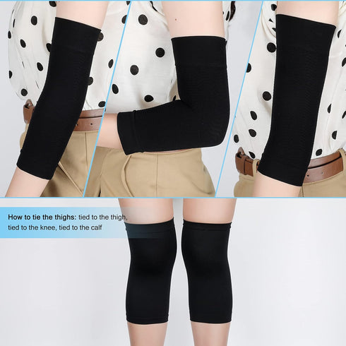 4 Pairs Slimming Arm Shaper and Thigh Slimmers Set - Elastic Compression Arm Shapers and Thigh Wraps for Women