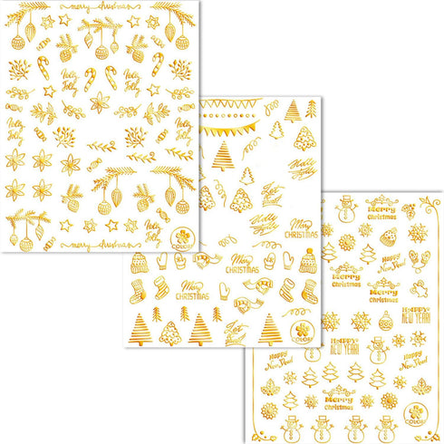 Christmas Nail Art Stickers, 9 Sheets 3D Self-Adhesive Snowman Deer Bells Nail Decals for Women Girls DIY Decoration