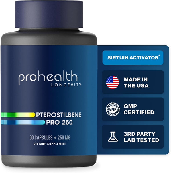 Pterostilbene Supplement - 250mg, 60 Capsules - Clinically Proven Antioxidant for Heart & Brain Health