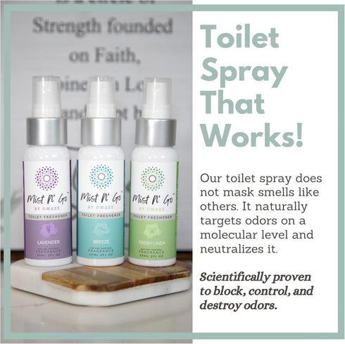 Mist N' Go by OMAZE Pack of 3 Toilet Spray for Poop - Bathroom Odor Eliminator, 2oz x3