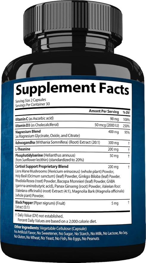 StrongVit Cortisol Supplements for Women and Men with Magnesium, Ashwagandha & L-Theanine. High Cortisol Reducer