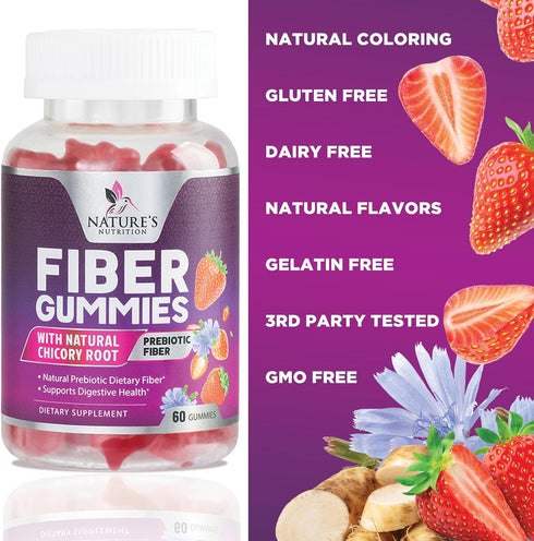 Fiber Supplement Gummies for Digestive Health & Regularity Support, 4g Gummy for Adults - 60 Gummies