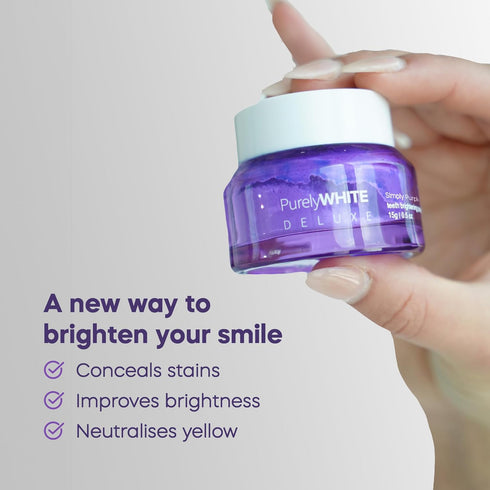 PurelyWHITE DELUXE Simply Purple Brightening Powder, Conceals Stains, No Sensitivity, Enamel-Safe for Coffee, Tea, Food
