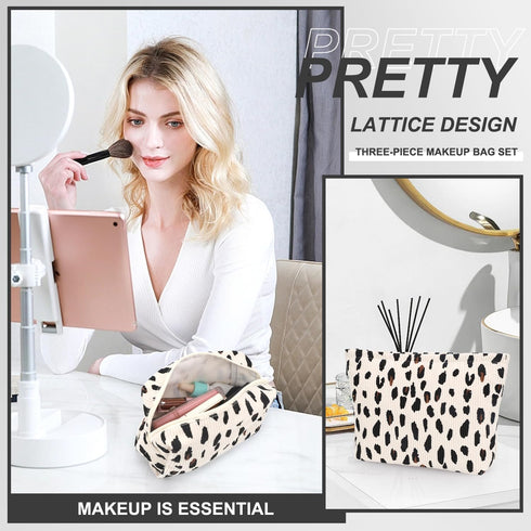 Large Capacity Checkered Makeup Bag, Cute Cosmetic Pouch for Purse, Travel Toiletry Organizer for Women
