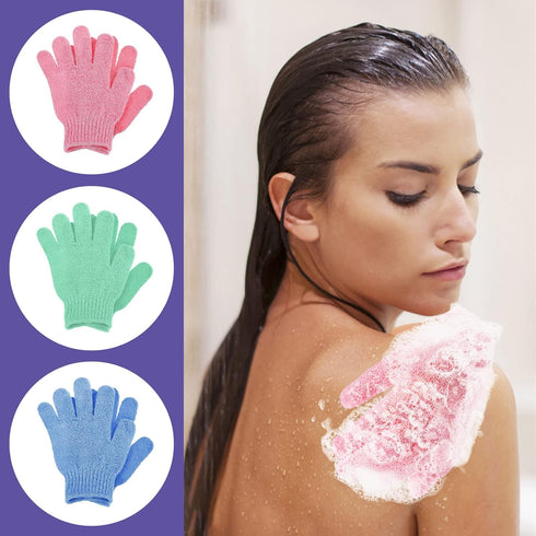 Sibba 3 Pair Bath Gloves for Shower, Natural Loofah Exfoliating Wash Gloves for Body and Face