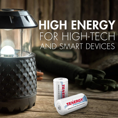 Tenergy Premium Rechargeable C Batteries, High Capacity 5000mAh NiMH C Size Battery, C Cell Battery, 4-Pack