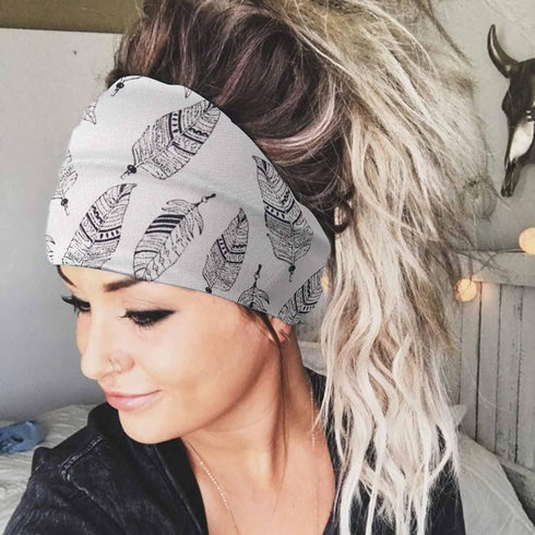 Olbye Boho Headbands for Women, 3Pcs Wide Elastic Turban Hair Bands, Non Slip Floral Workout Hair Accessories