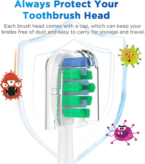Replacement Brush Heads for Waterpik Sensonic Complete Care Toothbrush, Compact White, 10 Count with Covers