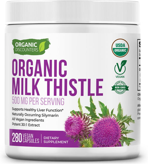 Milk Thistle Capsules, 280 Count, 7500 mg Strength, USDA Certified Organic, Vegan, Non-GMO, Rich in Silymarin