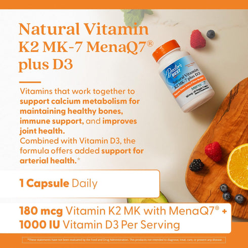 K2 MK-7 D3 D3 K2 MK7 60 Doctor's Best Natural Vitamin Plus - VIT and Supplement for Men & Women, Supports Tissue