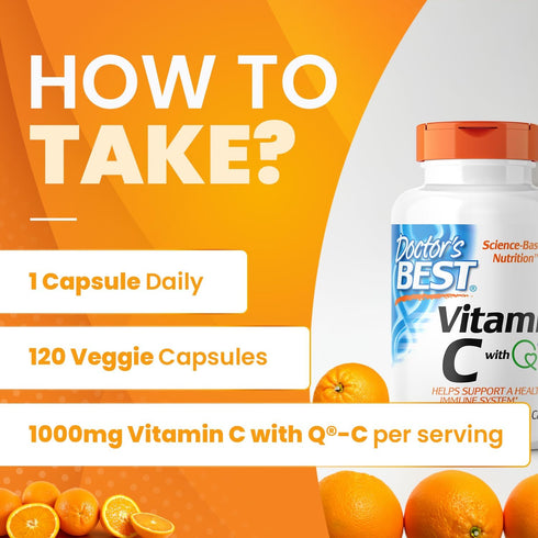 Doctor's Best Vitamin C with Q-C, 1000mg Non-GMO Vegan Veggie Caps, 120 Count