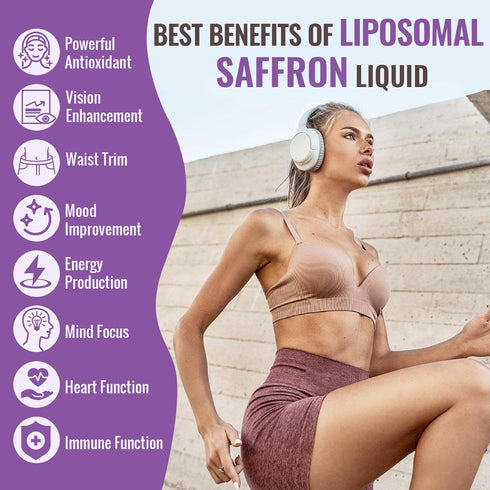 Saffron Supplements 88.5 mg Liposomal Extract Drops for Mood, Energy, Vision & Focus with Ashwagandha, 60 ml, 30