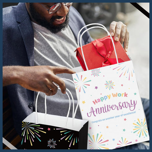 Kolldenn 24 Pcs Happy Work Anniversary Paper Gifts Bags Bulk for Employee Men Women Happy Workiversary Wrapping Gift