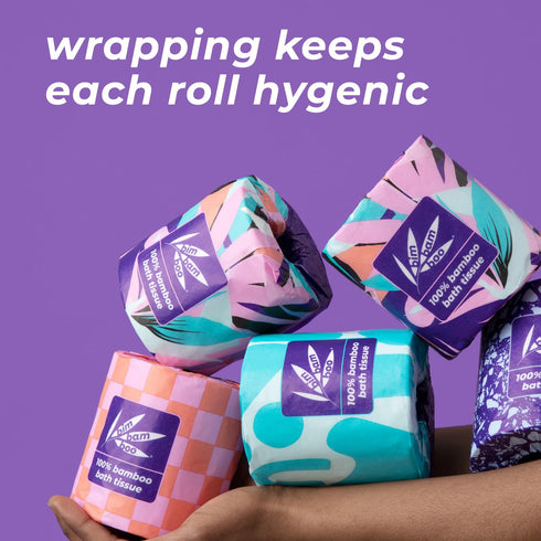 Bim Bam Boo Bamboo Toilet Paper - 2 Ply Sustainable Tissue, 8 Double Rolls, 320 Sheets Per Roll
