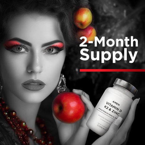 Amen Vitamin D, K2 & Zinc, 5000 IU Cholecalciferol D3 - Organic Whole Food Blend with Apple, Blueberry, Cranberry,