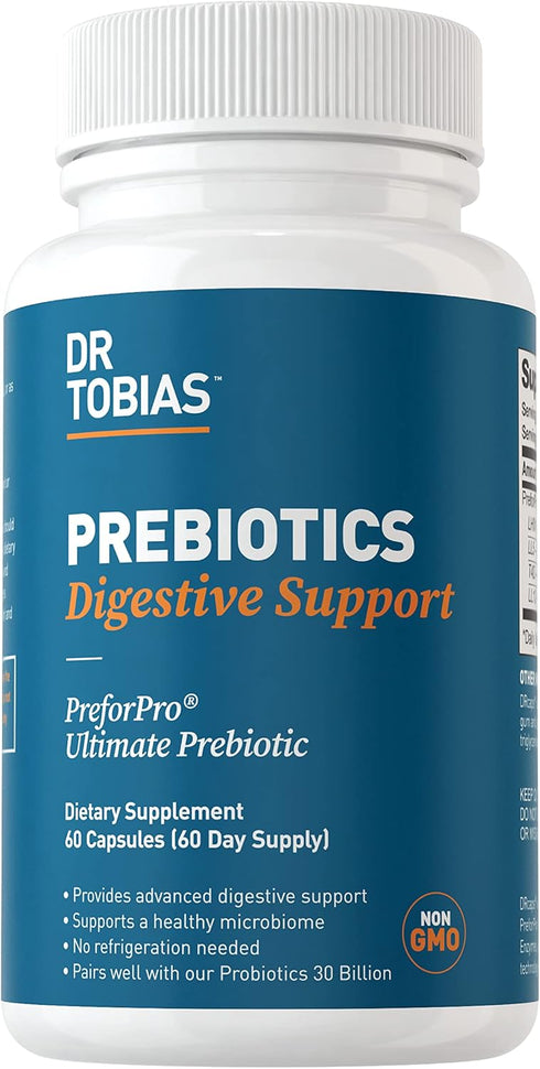 Dr. Tobias Prebiotics, Supports Digestion & Gut Health, Vegan & Non-GMO Supplements for Men and Women, 60 Capsules