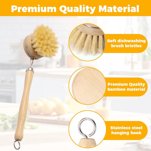 YMKWZ 10 Set, Pcs Bamboo Dish Brush Wooden Dish Brush with Long Handle Cup Brush, Short Handle Sisal & Coarse Brushes
