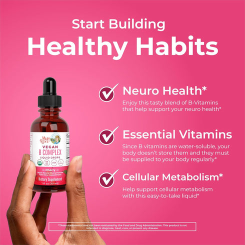 MaryRuth Organics Vitamin B Complex | B Complex Vitamins | Biotin | Vitamin B12 | Niacin | Folate | Metabolic Support Supplement | Vegan | USDA Organic | Non-GMO | Gluten Free | 2 Month Supply