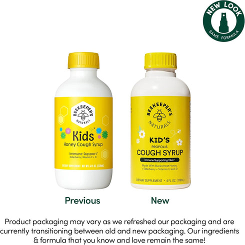 Beekeeper's Naturals Propolis Honey Cough Syrup for Kids - Immune Support with Elderberry, 4 oz