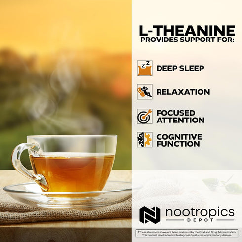 Nootropics Depot L-Theanine Capsules 200mg (90 Count) | Amino Acid Supplement for Relaxation, Stress, Sleep & Focus