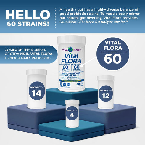 Vital Planet Vital Flora Immune Support Probiotic, 60 Billion CFU, 30 Capsules