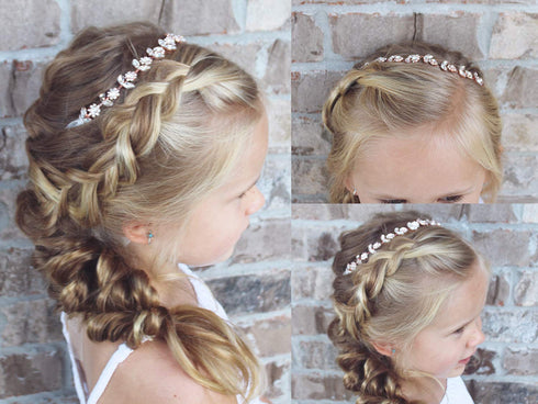 SWEETV Rose Gold Flower Girl Headband, Princess Crystal Floral Hair Accessories for Birthday