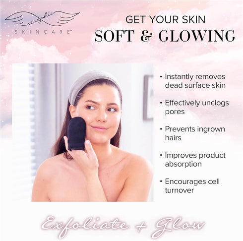 Seraphic Skincare Premium Exfoliating Facial Mitt - 100% Vegan Dual-Sided Face Mitten for Gentle Cleansing