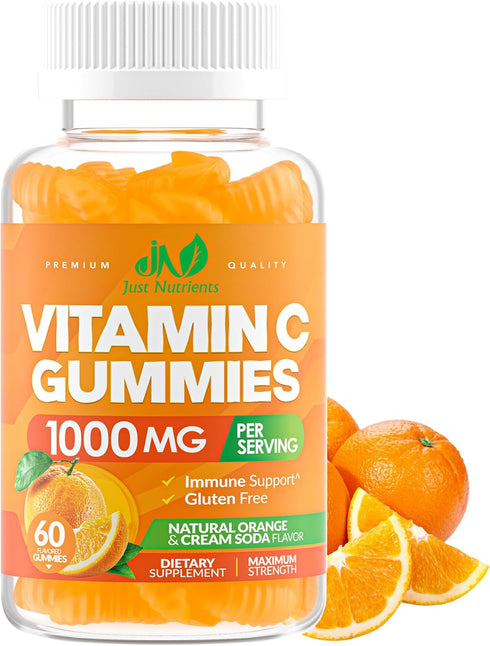 Vitamin C 1000mg Gummies for Adults & Kids - Immune & Collagen Support with Zinc, 60 Gummies