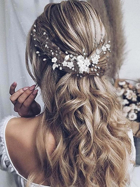 Unicra Silver Bride Wedding Hair Vine, Flower Bridal Hair Piece, Pearl Hair Accessories for Women & Girls (Gold)