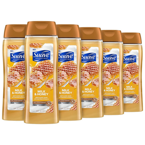 Suave Moisturizing Body Wash with Milk & Honey and Vitamin E Extract, No Parabens, 18 Oz Pack of 6