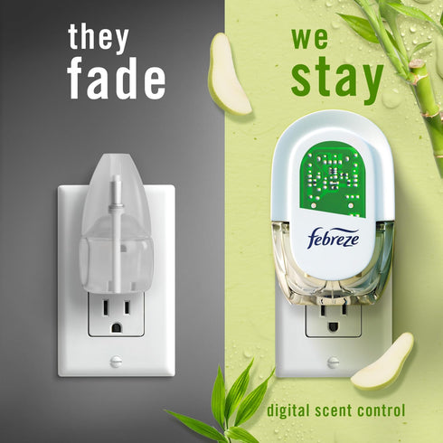 Febreze Plug In Air Fresheners, Light Bamboo, 1 Warmer + 4 Oil Refills, Odor Fighter for Strong Odors