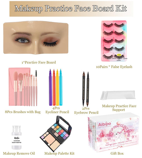 Makeup Mannequin Face with Practice Board, 3D Reusable Eye Makeup Face for Artists and Beginners