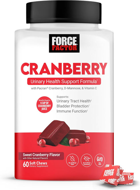 FORCE FACTOR Cranberry Soft Chews, with D Mannose and Cranberry Extract, 60 Soft Chews