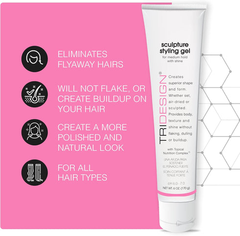 TRIDESIGN Sculpture Hair Styling Gel, Strong Hold for All Hair Types, 6 oz, Flake-Free Formula