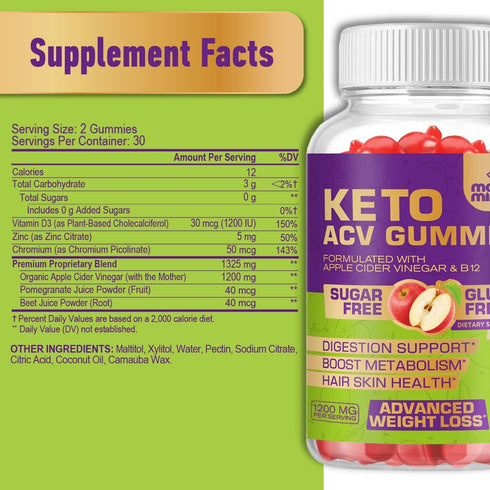 Mood Mingle Gummies 60 Gummies (1000MG) Keto ACV for Advanced Weight Loss - Gluten & Sugar-Free Apple Cider Vinegar