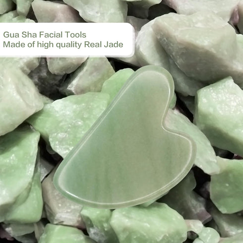 Gua Sha Facial Tools - Natural Jade Guasha Tool for Face, Double Chin & Jawline, Self-Skin Care for Women