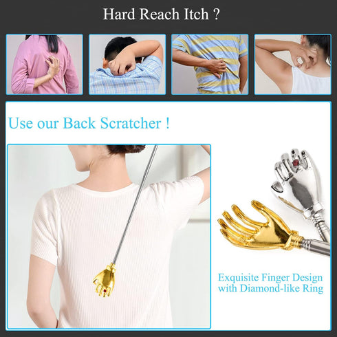 Telescopic Back Scratcher with Extendable Handle, Portable Stainless Steel Hand Massage Tool, 2 Pack