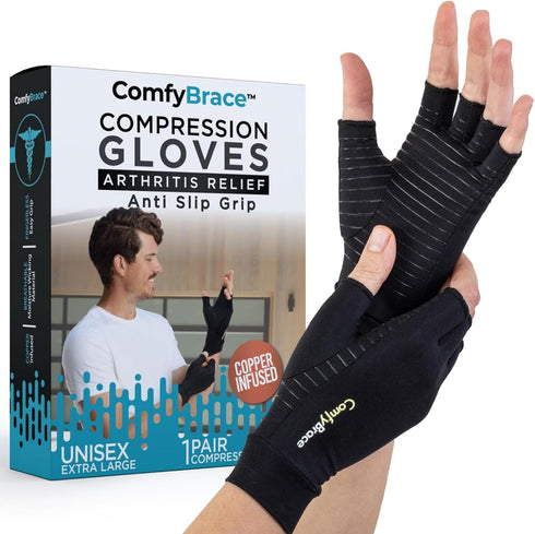 ComfyBrace Copper Infused Compression Arthritis Gloves for Hand & Finger Relief, Fits Men & Women