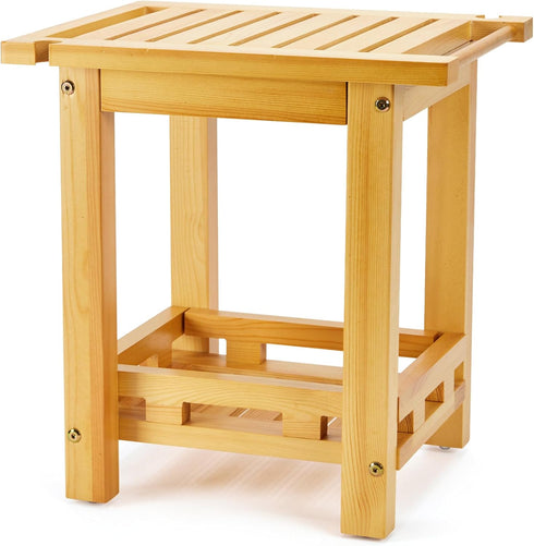 DNANAOL Shower Bench - Natural Wood Shower Stool with Storage Shelf, Waterproof Shower