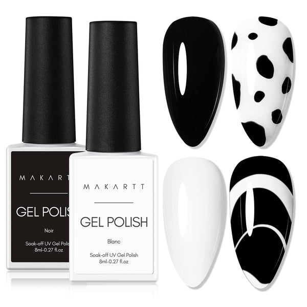 Makartt Gel Nail Polish Kit, Black White Soak Off Nail Gel Set, LED Required, 2Pcs