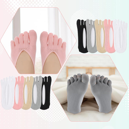 Sibba 5 Pairs Orthopedic Toe Compression Socks, No Show Five Finger Toe Separator Socks for Bunion, Low Cut Liner