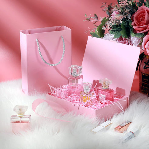Zonon Back to School Gift Boxes, 9 x 7 x 3'' Luxury Gift Bags with Lid, Ribbon, Greeting Card, Tissue Paper (Pink)