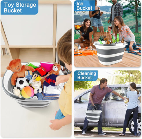 Collapsible Mop Bucket with Handle, 16L Silicone Square Cleaning Bucket for Windows or Car Washing, Storage Organizer