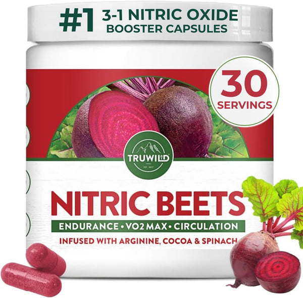 TruWild All Natural Beet Root Powder, 1000mg, Vegan Superfood Capsule Supplement, 30 Servings for Overall Health &