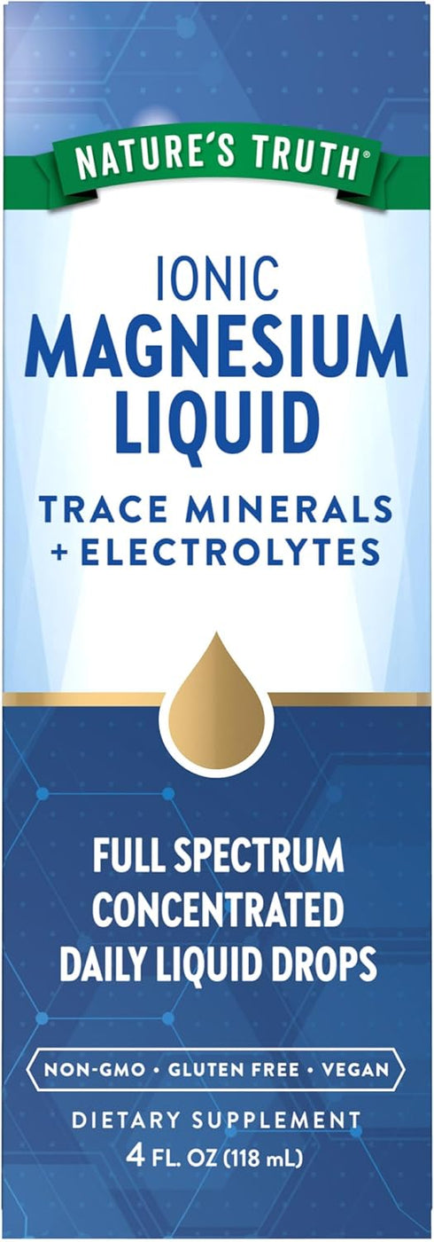 Nature's Truth Ionic Magnesium Liquid Drops | 200mg | 4 Fluid Ounces | Vegan, Non-GMO & Gluten Free with Electrolytes &