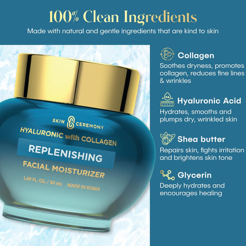 Hyaluronic Acid & Collagen Replenishing Facial Moisturizer - Deeply Hydrates, Plumps & Smooths Complexion - 1.69 FL.OZ.