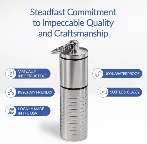 Slim Single Chamber Keychain Pill Holder - Waterproof Stainless Steel Pill Case, Compact with Customizable Chambers