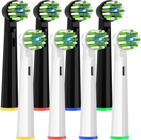 Replacement Toothbrush Heads for Oral B Electric Toothbrush, 4 White + 4 Black